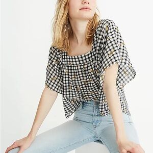 Madewell Daisy Sketch Embroidered Butterfly Top in Gingham